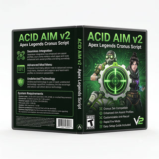 Acid Aim+ V2 product artwork for the Apex Legends Cronus Zen script, featuring ultimate controller gameplay tools in a downloadable GPC script for Cronus Zen players.