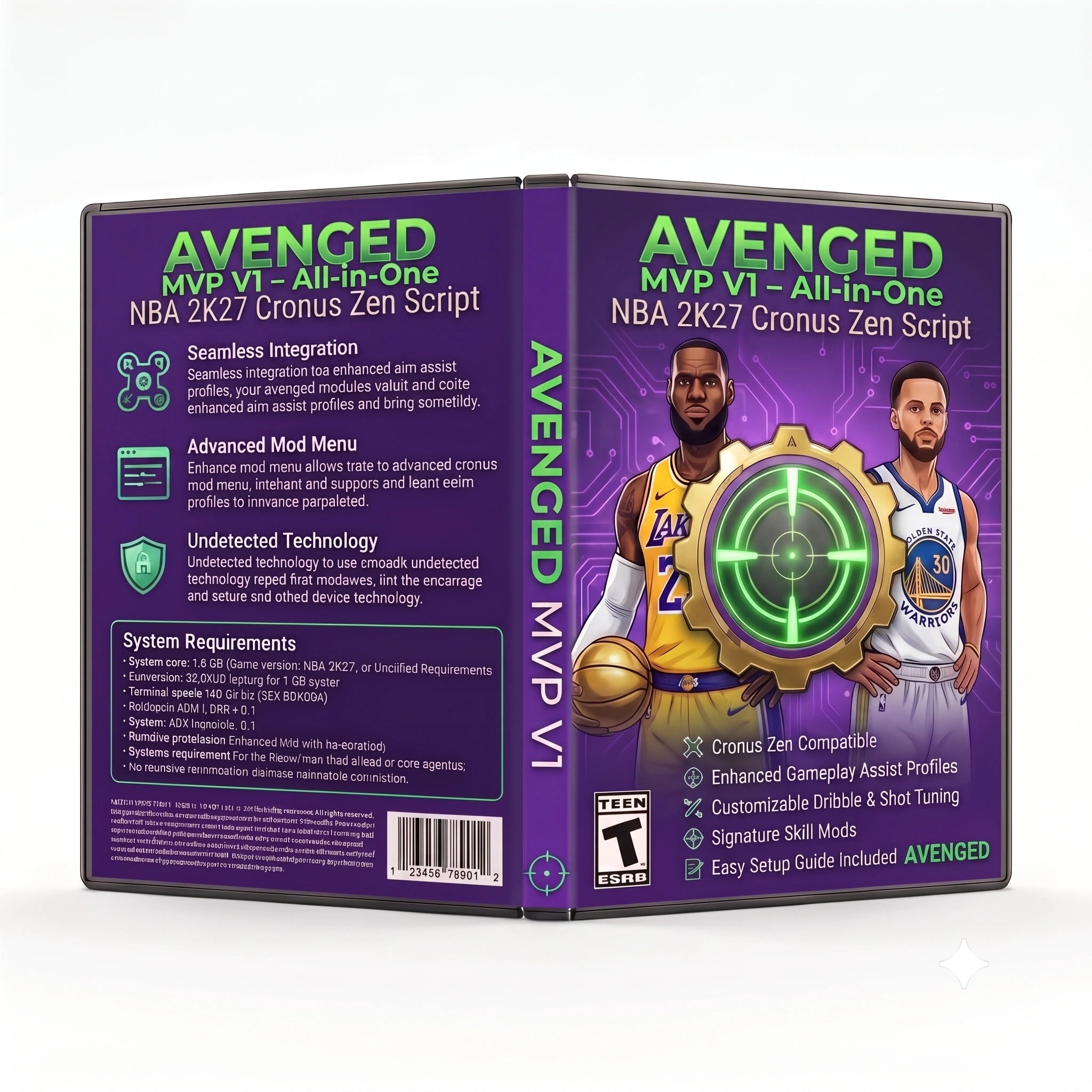 Avenged MVP V1.00 NBA 2K27 Cronus Zen Script product artwork featuring all-in-one shooting, dribble and gameplay tools