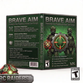 Brave Aim product artwork for the ARC Raiders Cronus Zen script, featuring powerful controller gameplay tools in a downloadable GPC script for Cronus Zen players.