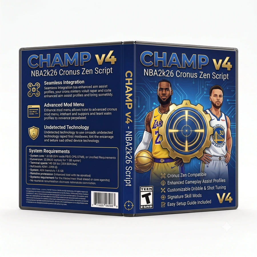 Champ V4 product artwork for the NBA 2K26 Cronus Zen script, featuring advanced controller gameplay tools in a downloadable GPC script for Cronus Zen players.