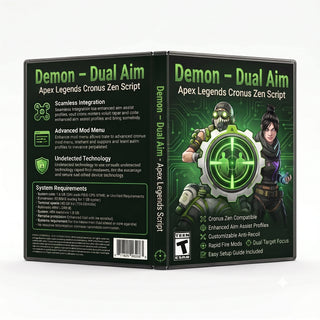 Demon product artwork for the Apex Legends Cronus Zen script, featuring dual aim controller gameplay tools in a downloadable GPC script for Cronus Zen players.