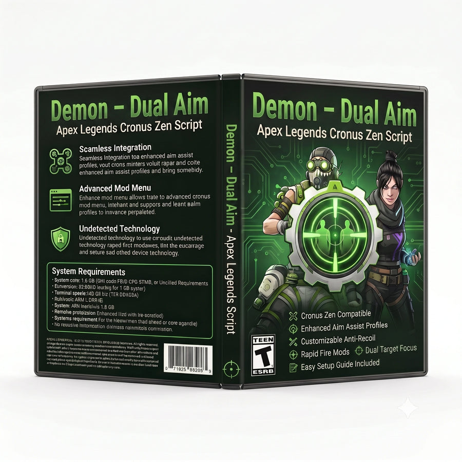 Demon product artwork for the Apex Legends Cronus Zen script, featuring dual aim controller gameplay tools in a downloadable GPC script for Cronus Zen players.