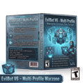Digital product box art for 'EvilBot V6 - Multi-Profile Warzone Cronos Zen Script' showing the front, back, and a small standalone cube on a white background with a dark blue banner at the bottom. The design uses a futuristic cybernetic blue and black theme with an ESRB rating logo.