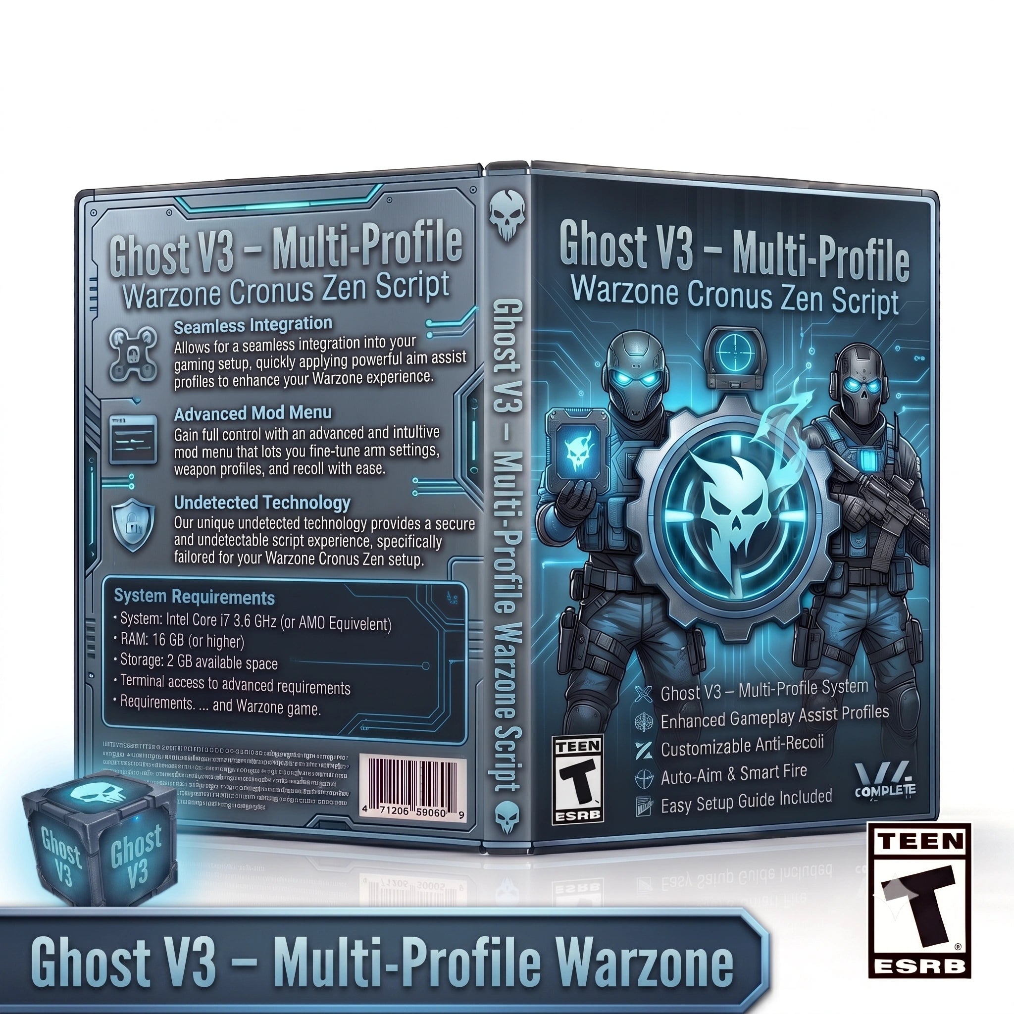 Ghost V3 Warzone Cronus Zen script product image with multi-profile recoil and aim features