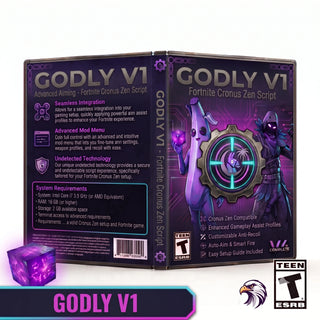 Godly Script product artwork for the Fortnite Cronus Zen script, featuring polar & linear controller gameplay tools in a downloadable GPC script for Cronus Zen players.