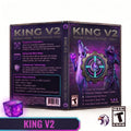 King V2 Fortnite Cronus Zen Script software box art shown from the front and back, with purple packaging, a T-ESG rating badge, and a purple crystal accessory on a white background.