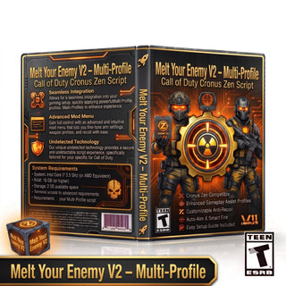Melt Your Enemy V2 product artwork for the Call of Duty Cronus Zen script, featuring multi-profile controller gameplay tools in a downloadable GPC script for Cronus Zen players.