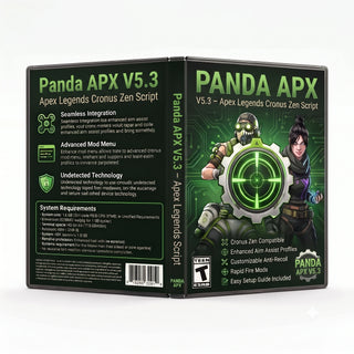 Panda APX V5.3 Apex Legends Cronus Zen script artwork featuring aim assist, strafe assist and weapon profiles

