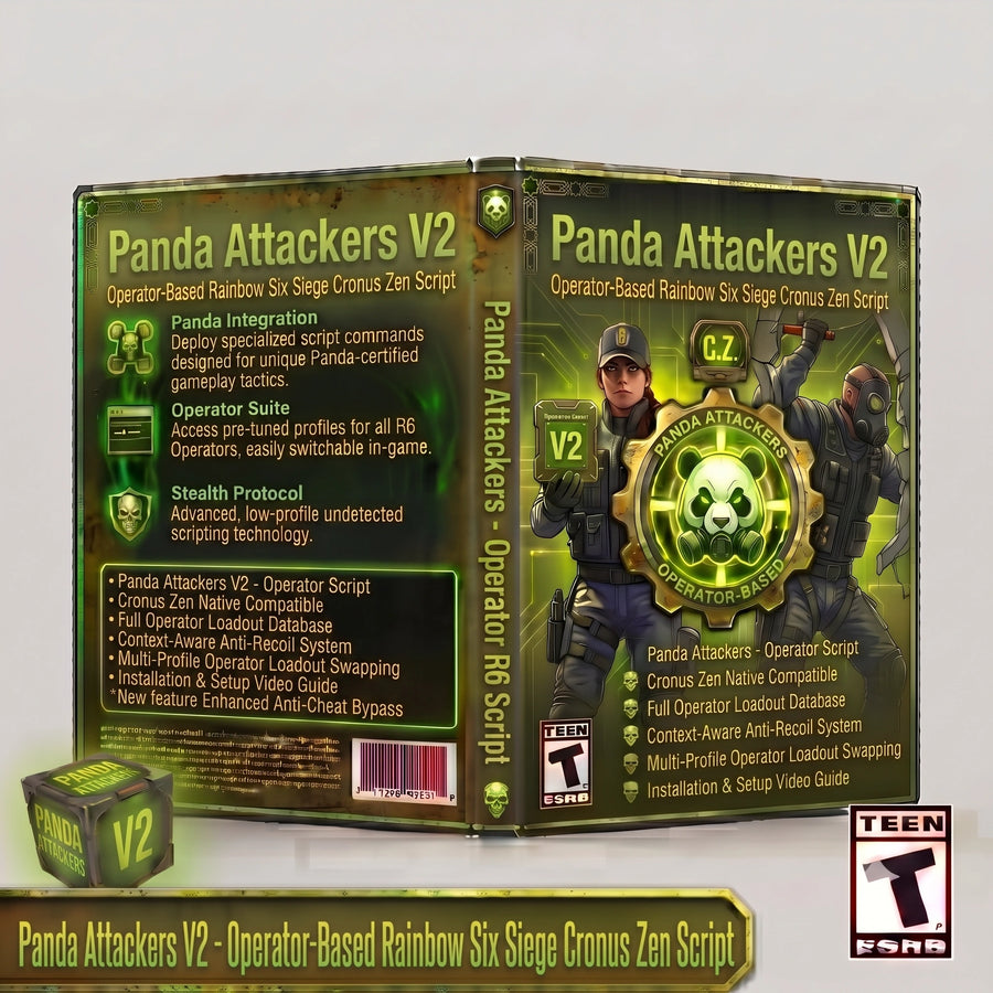 Panda Attackers V2 Rainbow Six Siege Cronus Zen Script product artwork featuring operator-based attacker weapon profiles