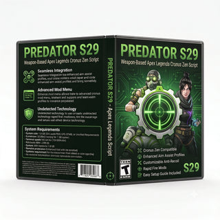 Predator product artwork for the Apex Legends Cronus Zen script, featuring weapon-based controller gameplay tools in a downloadable GPC script for Cronus Zen players.