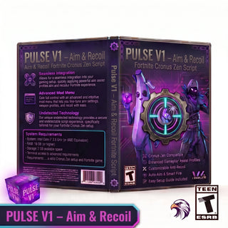 Pulse V1 Fortnite Cronus Zen script product artwork featuring aim assist and anti-recoil controller settings