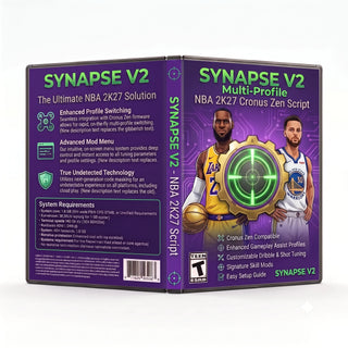 Synapse V2 NBA 2K27 Cronus Zen Script product artwork featuring five-profile shot timing and shooting controls
