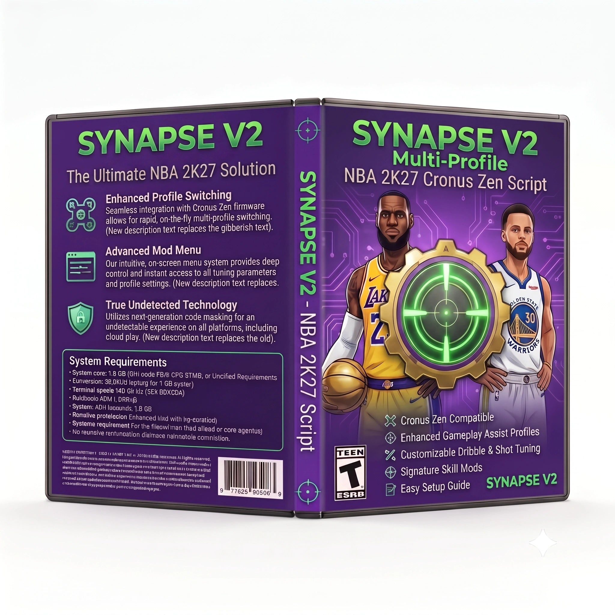 Synapse V2 NBA 2K27 Cronus Zen Script product artwork featuring five-profile shot timing and shooting controls