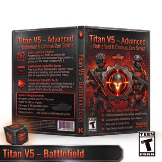 Titan V5 Battlefield 6 Cronus Zen script product artwork featuring advanced aim assist, anti-recoil, weapon profiles and controller gameplay mods.