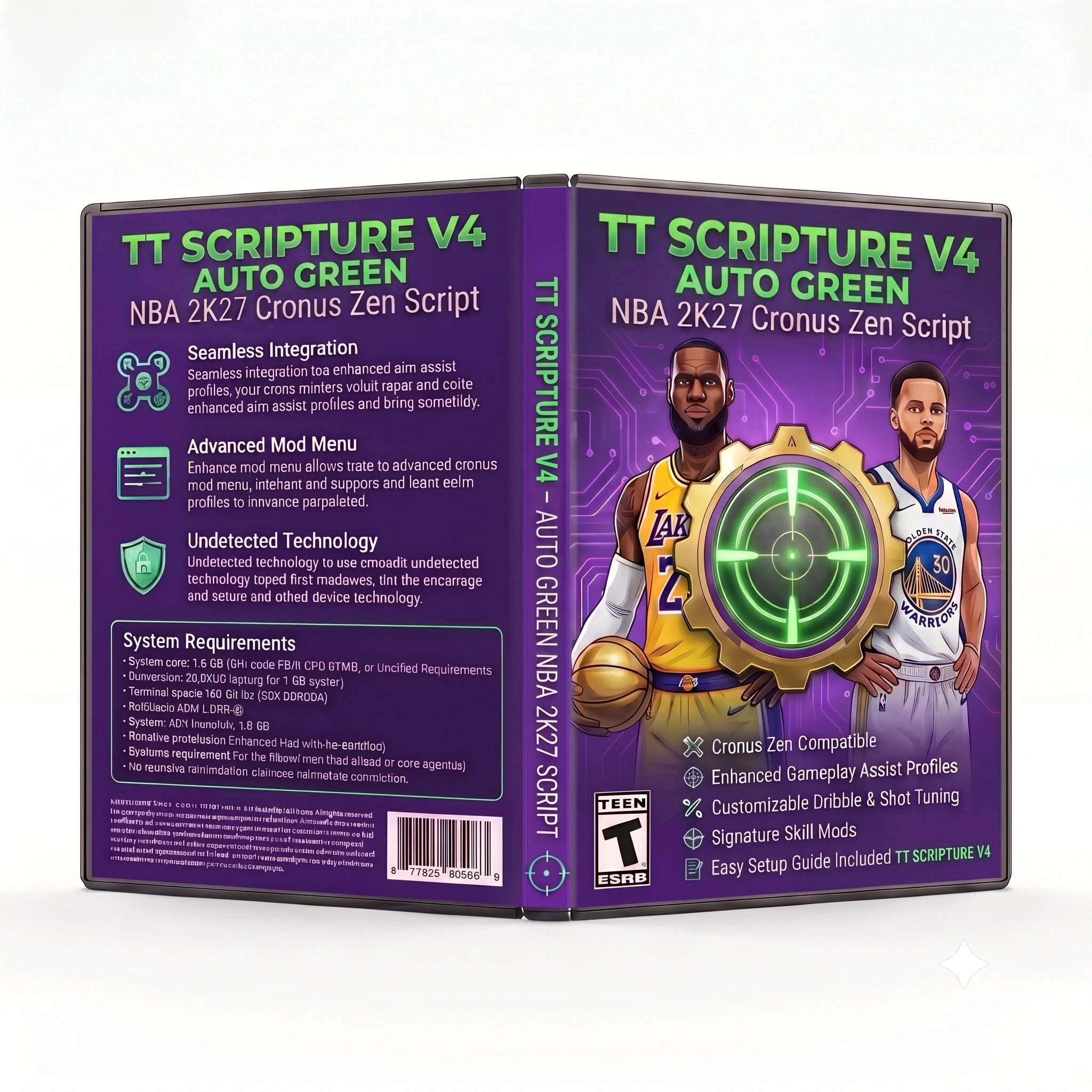 TT Scripture V4 NBA 2K27 Cronus Zen script product artwork featuring auto green and shooting timing modes