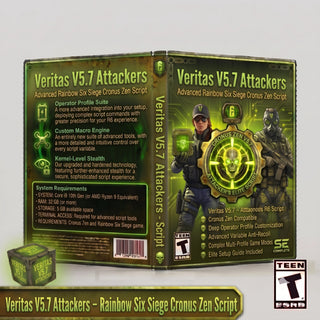Veritas V5.7 Attackers Rainbow Six Siege Cronus Zen script artwork with operator profiles and adjustable recoil controls
