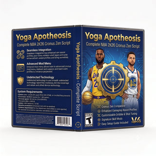 Yoga Apotheosis product artwork for the NBA 2K26 Cronus Zen script, featuring complete controller gameplay tools in a downloadable GPC script for Cronus Zen players.