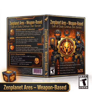 Zenplanet Ares product artwork for the Call of Duty Cronus Zen script, featuring weapon-based controller gameplay tools in a downloadable GPC script for Cronus Zen players.