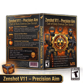 Zenshot V11 product artwork for the Call of Duty Cronus Zen script, featuring precision aim controller gameplay tools in a downloadable GPC script for Cronus Zen players.